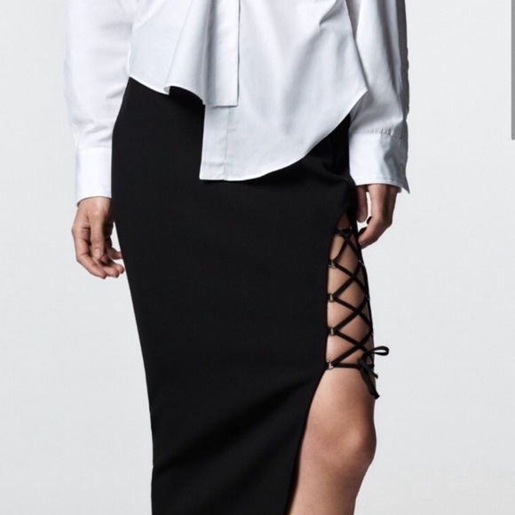 ZARA | Lace Up Black Pencil Skirt | Large | NWT - Picture 2 of 7